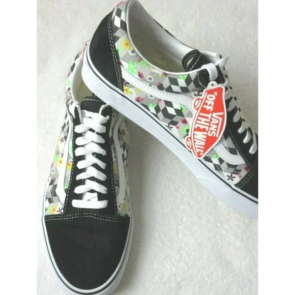 Vans Men's Old Skool Checker Cube Black True White Canvas Suede shoes Size 11 - Picture 4 of 5